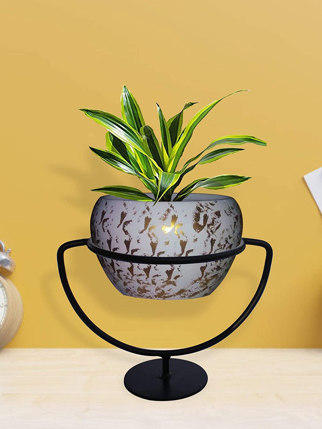 

TRUSTBASKET Grey & Black Metal Bowl Planter With Stand