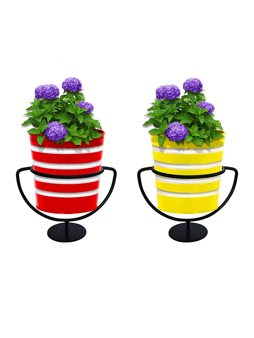 

TRUSTBASKET Yellow & Red 2 Pieces Striped Planters With 2 Trophy-Shaped Stands