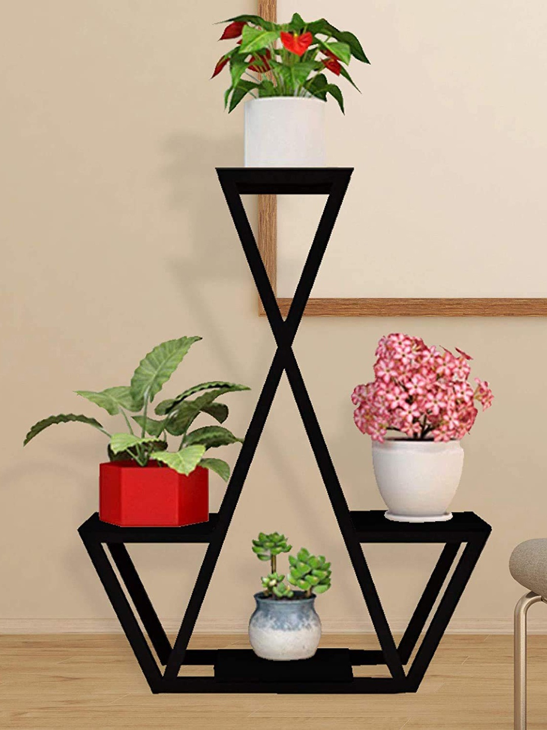 

TRUSTBASKET Elegant Black Metal Planter Stand For Flower Pots