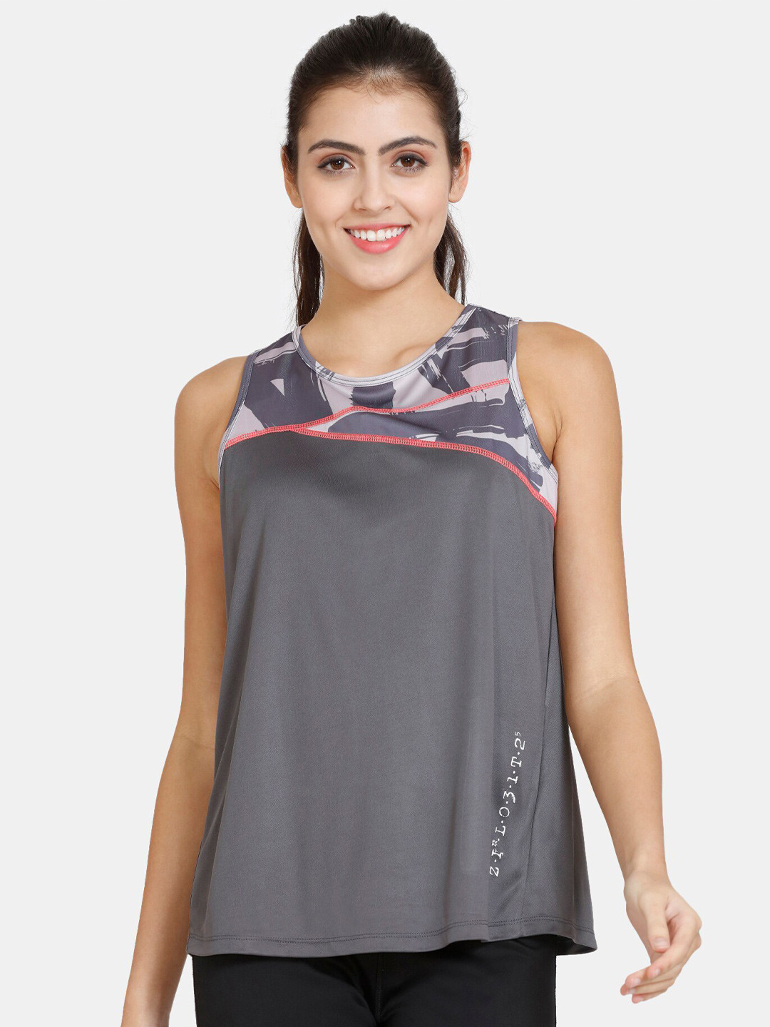 

Zelocity by Zivame Abstract Printed Sleeveless Tank Top, Grey