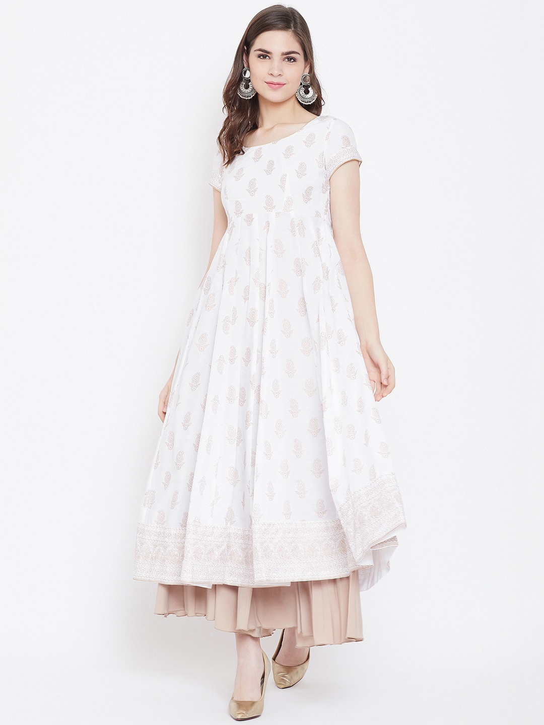 

Poshak Hub Ethnic Motifs Printed Cotton Anarkali Kurta, White