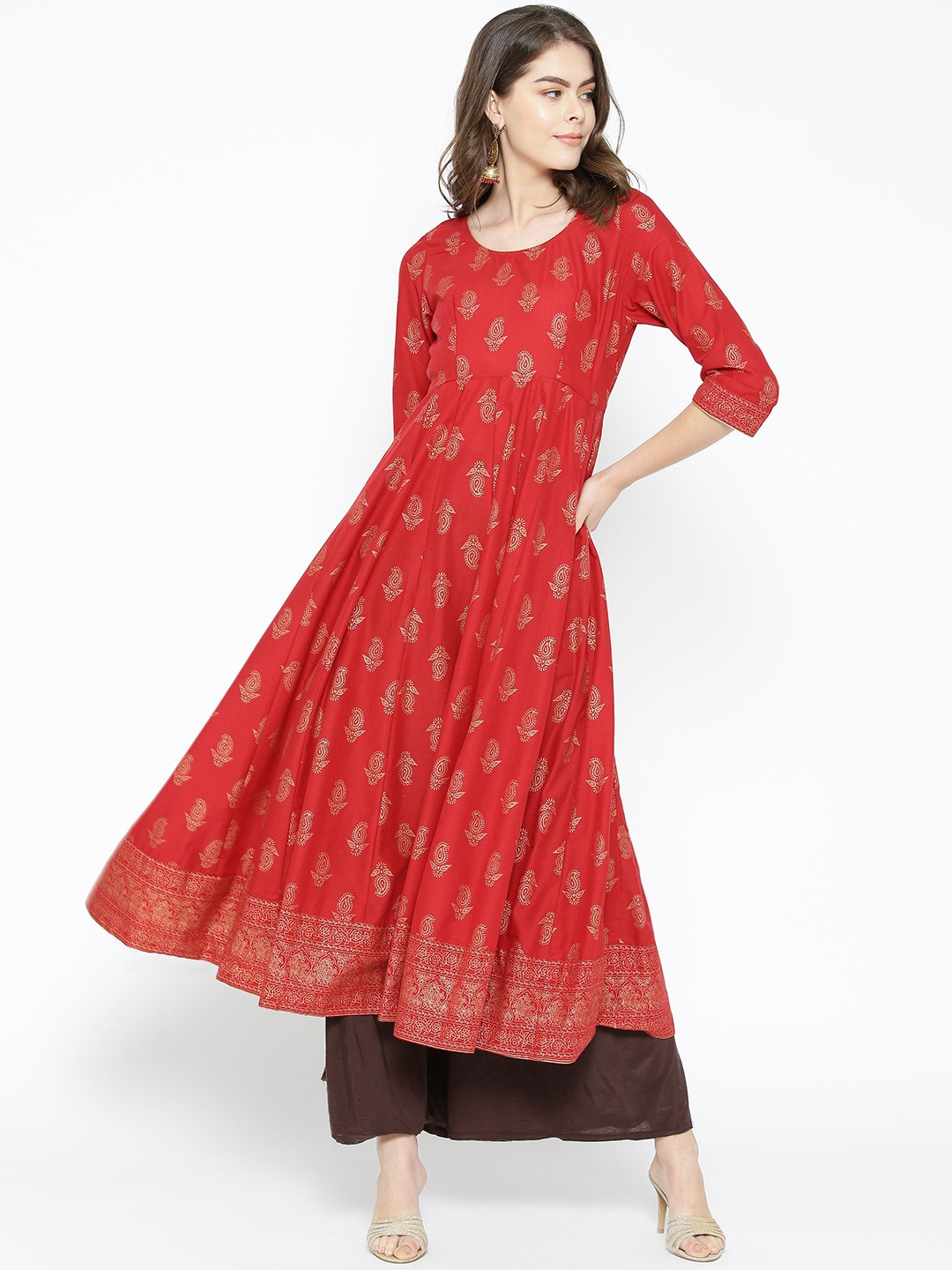 

Poshak Hub Paisley Printed Anarkali Kurta, Red