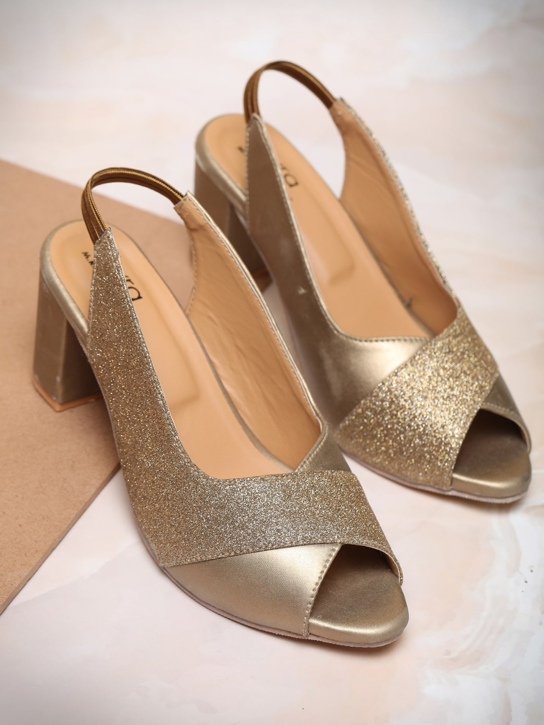 

Myra Embellished Peep Toes Block Heels, Gold