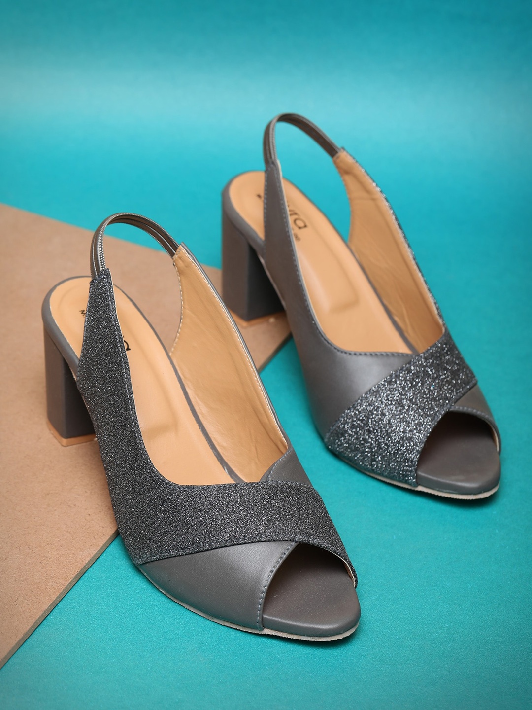 

Myra Embellished Block Peep Toes With Backstrap, Grey