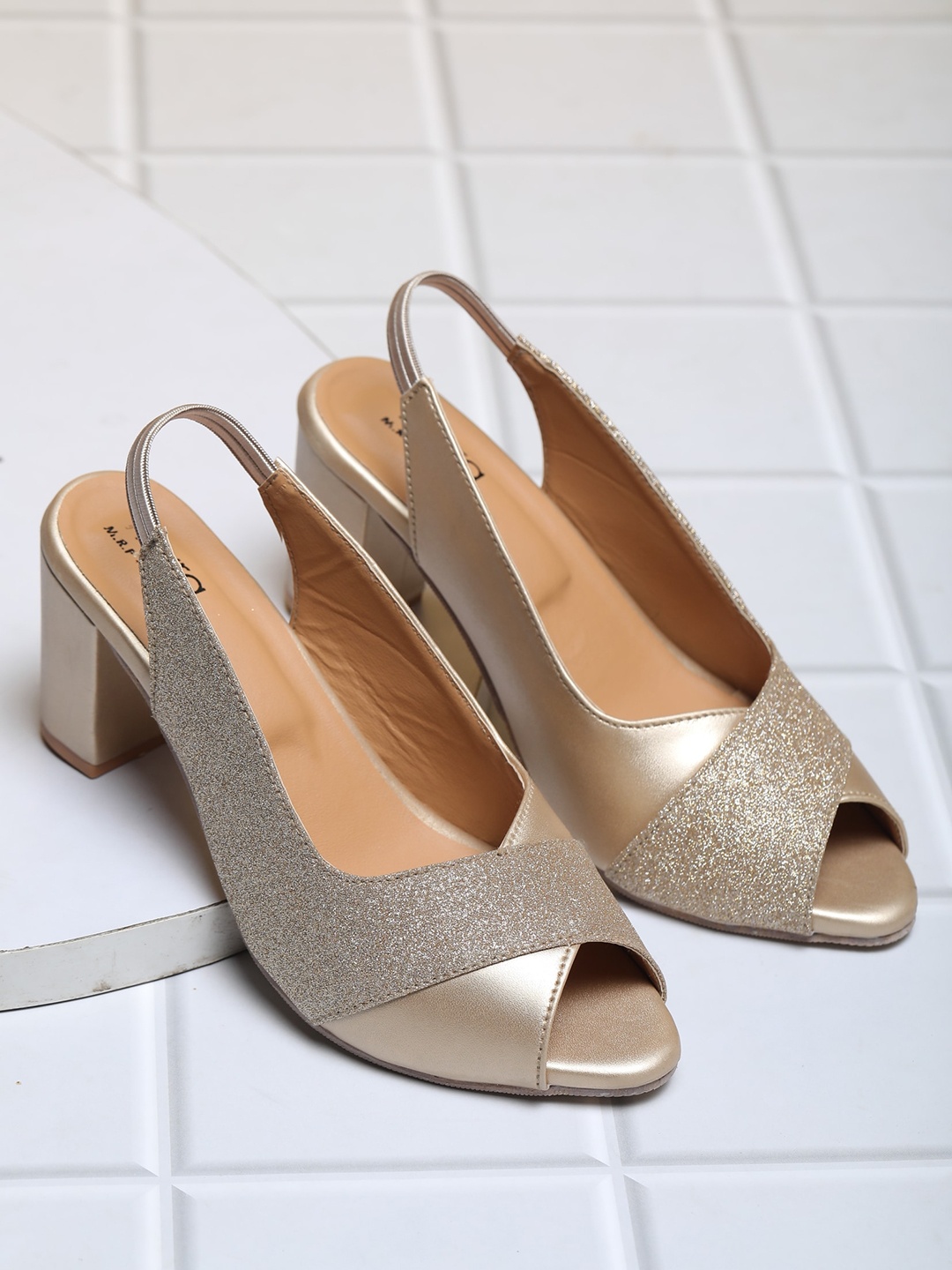 

Myra Embellished Peep Toes Block Heels, Beige
