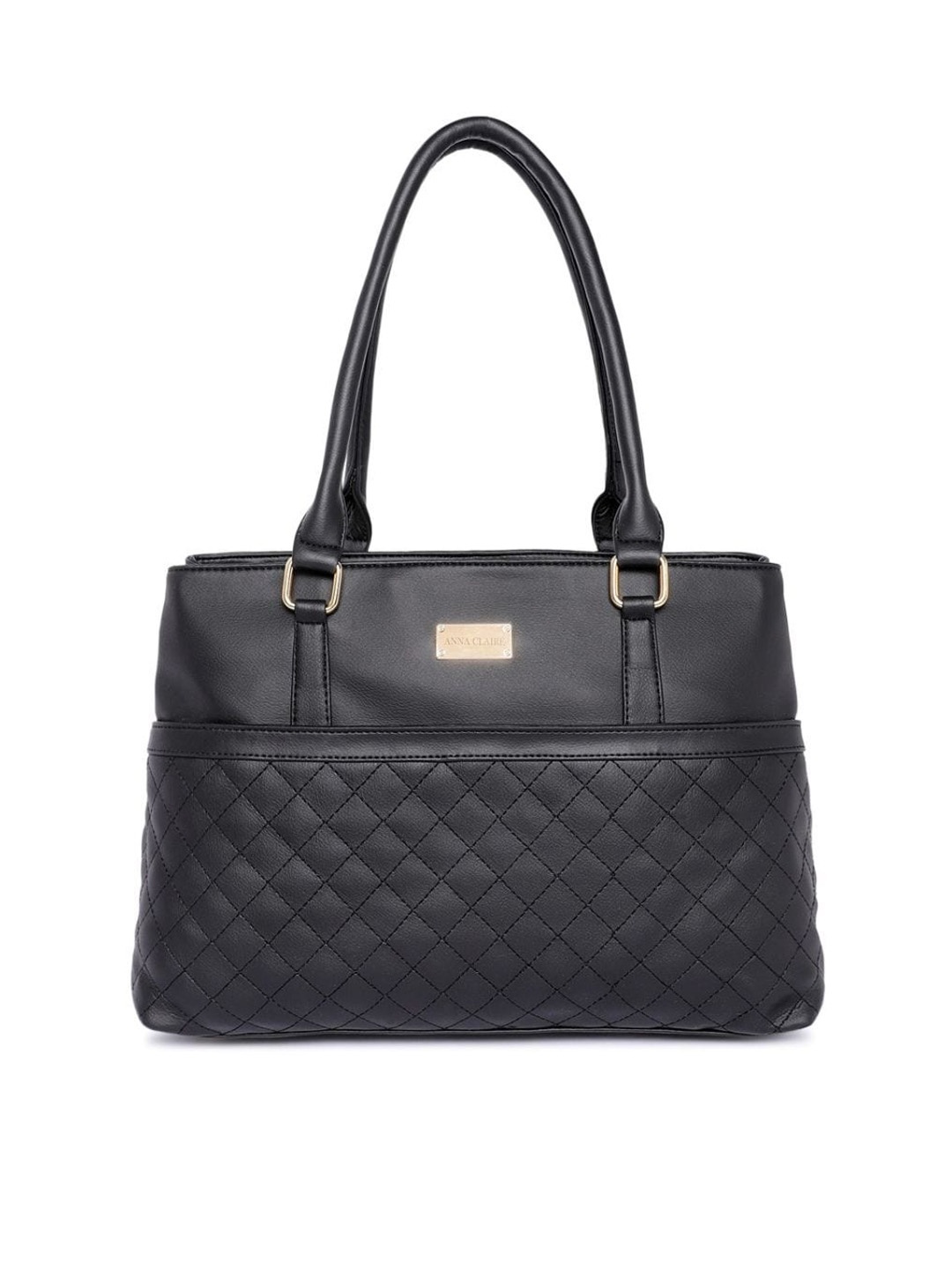 

Anna Claire Textured Structured Handheld Bag With Quilted, Black