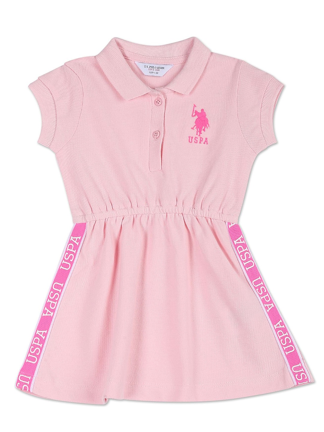 

U.S. Polo Assn. Kids Girls Shirt Collar Fit And Flare Dress, Pink