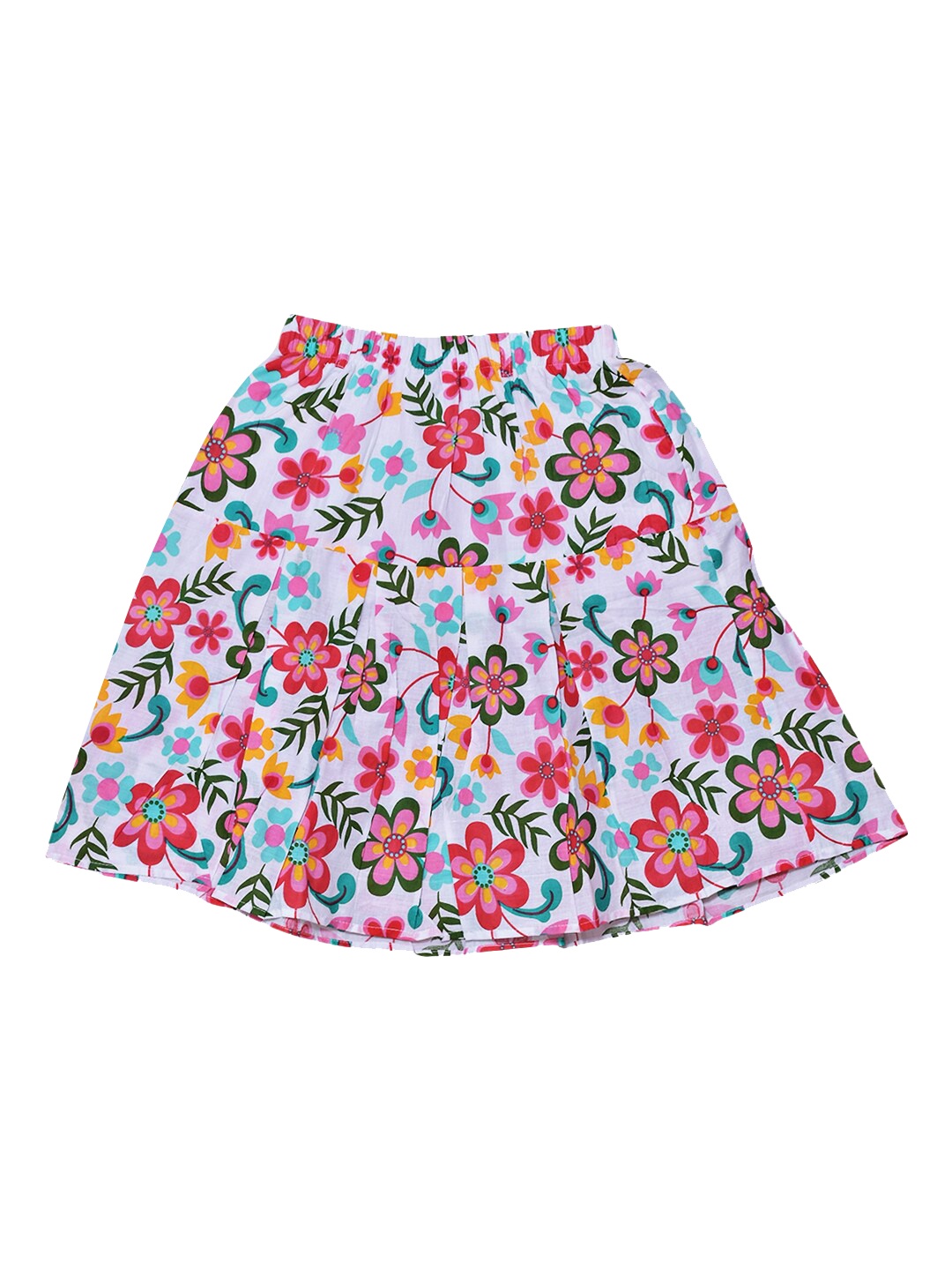 

SWEET ANGEL Girls Floral Printed Knee-Length Pure Cotton A-Line Skirt, White