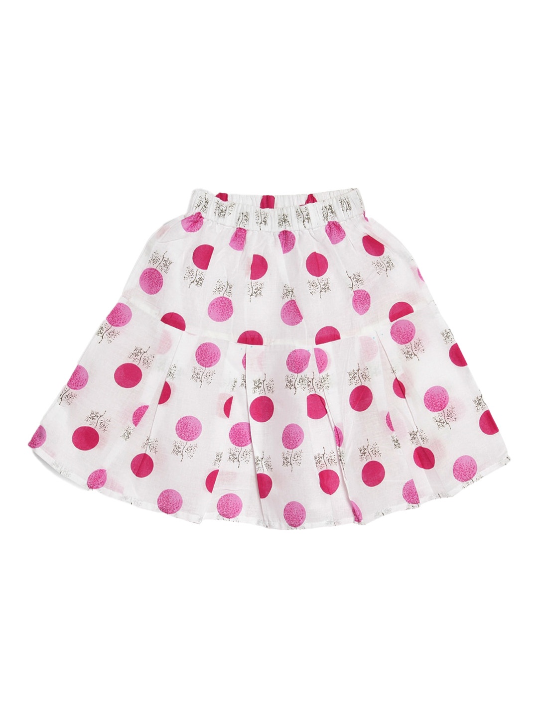 

SWEET ANGEL Girls Polka Dot Printed Knee-Length Pure Cotton Tiered Skirt, White