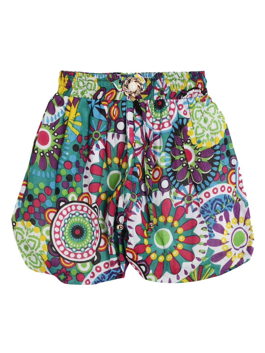 

SWEET ANGEL Girls Floral Printed Loose Fit High-Rise Cotton Shorts, Green