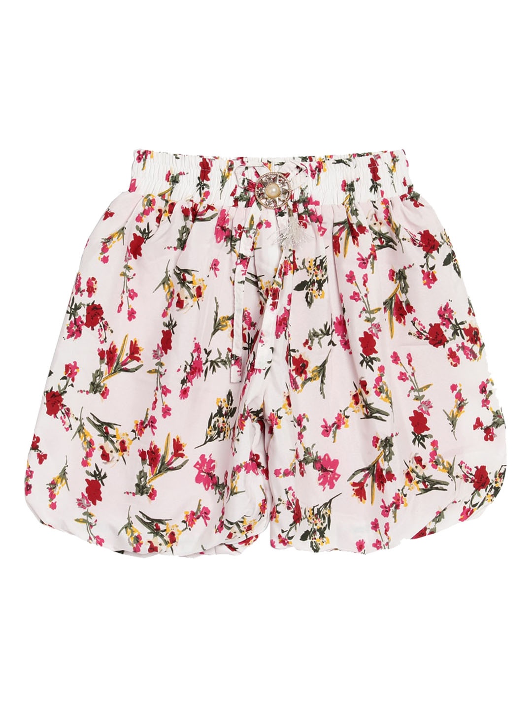 

SWEET ANGEL Girls Floral Printed Loose Fit High-Rise Cotton Shorts, White