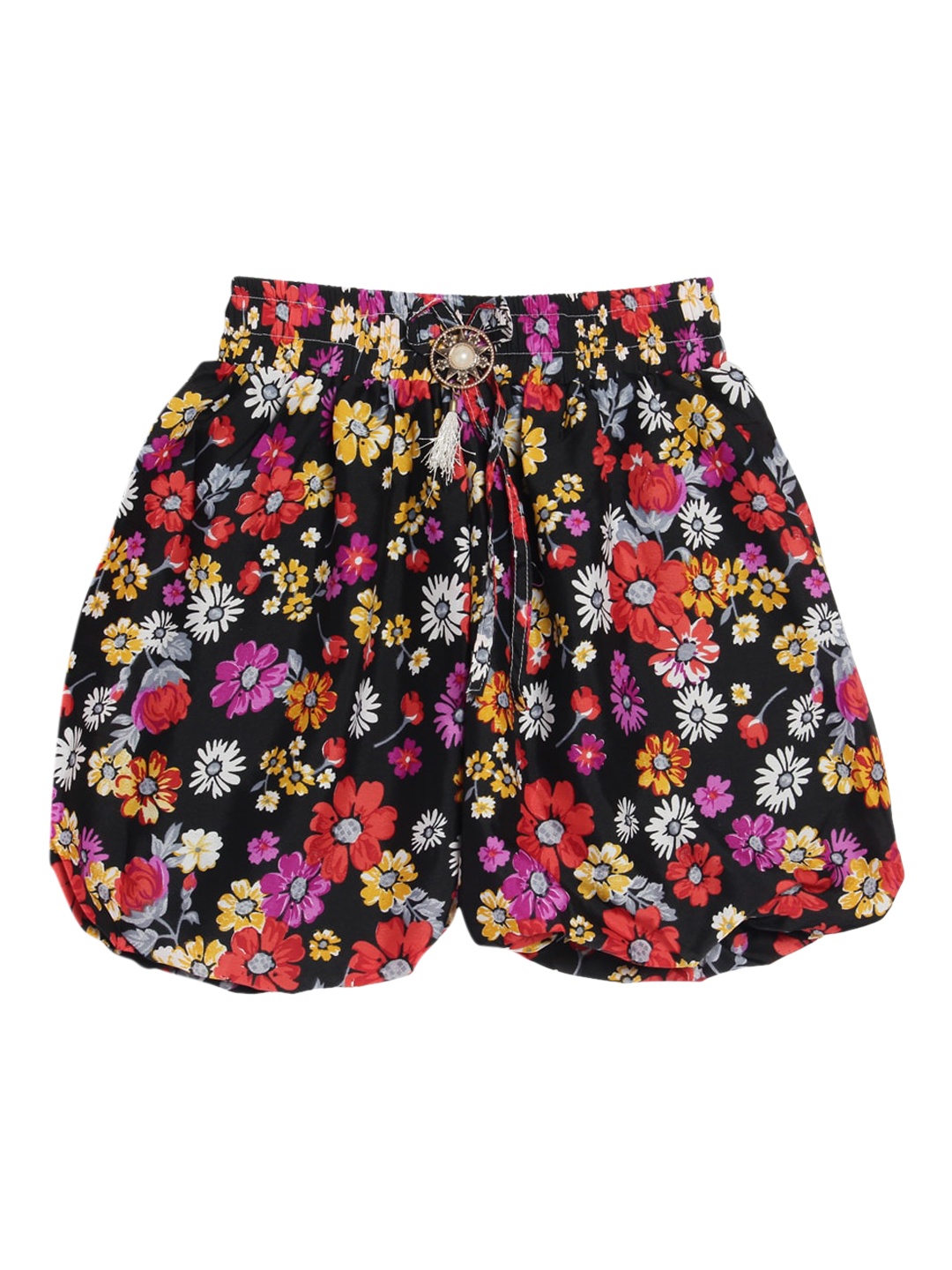 

SWEET ANGEL Girls Floral Printed Loose Fit High-Rise Cotton Shorts, Black