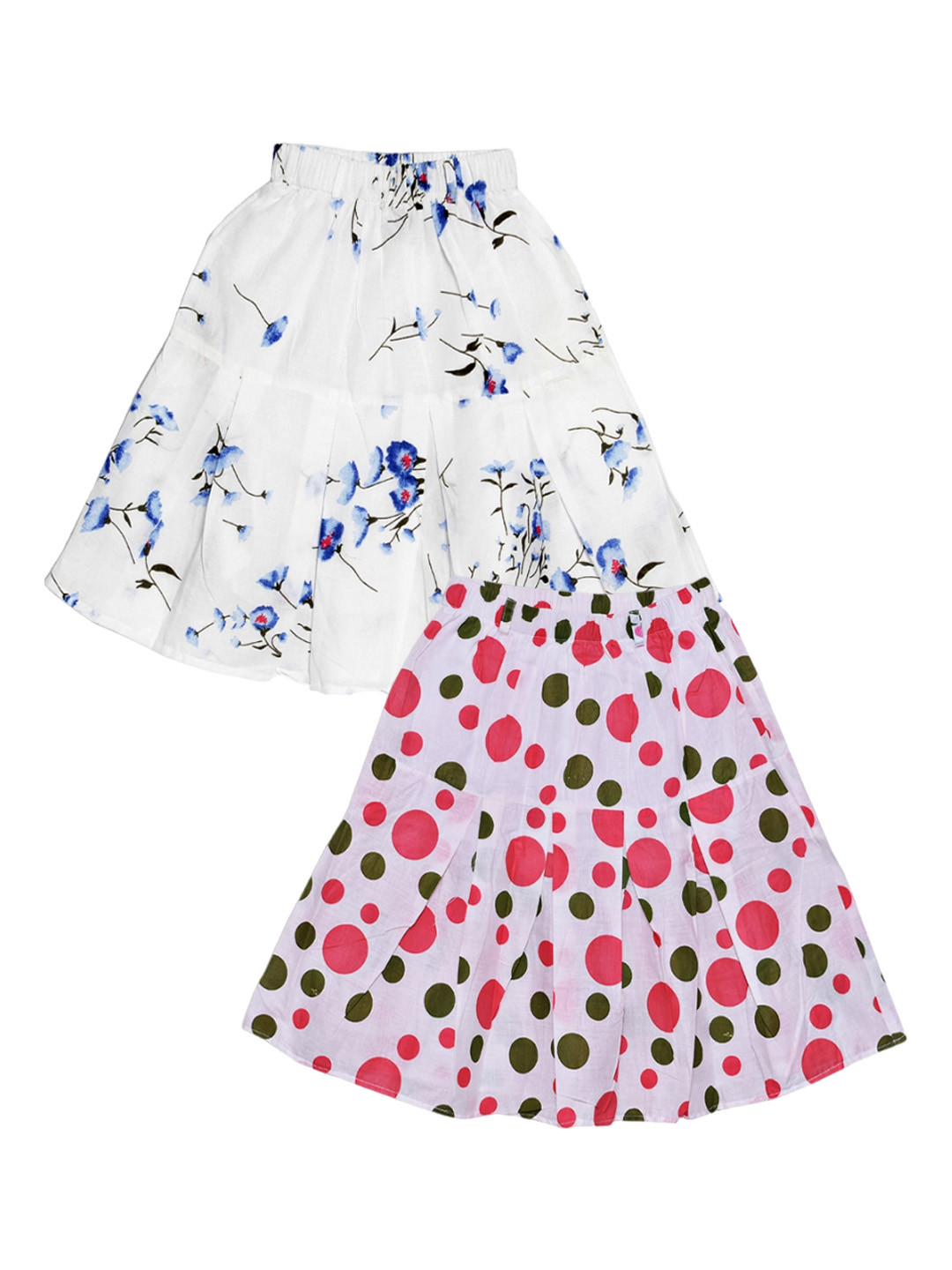 

SWEET ANGEL Girls Pack Of 2 Printed Pure Cotton Knee Length A-Line Skirts, White