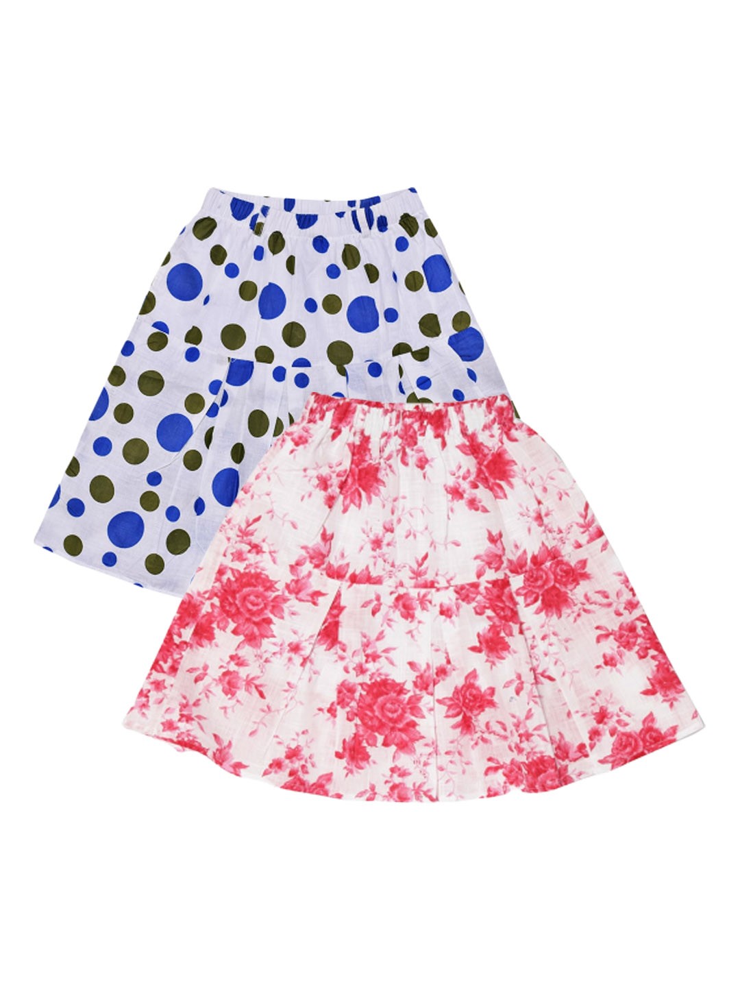 

SWEET ANGEL Girls Pack Of 2 Floral Printed Pure Cotton Knee Length A-Line Skirts, White