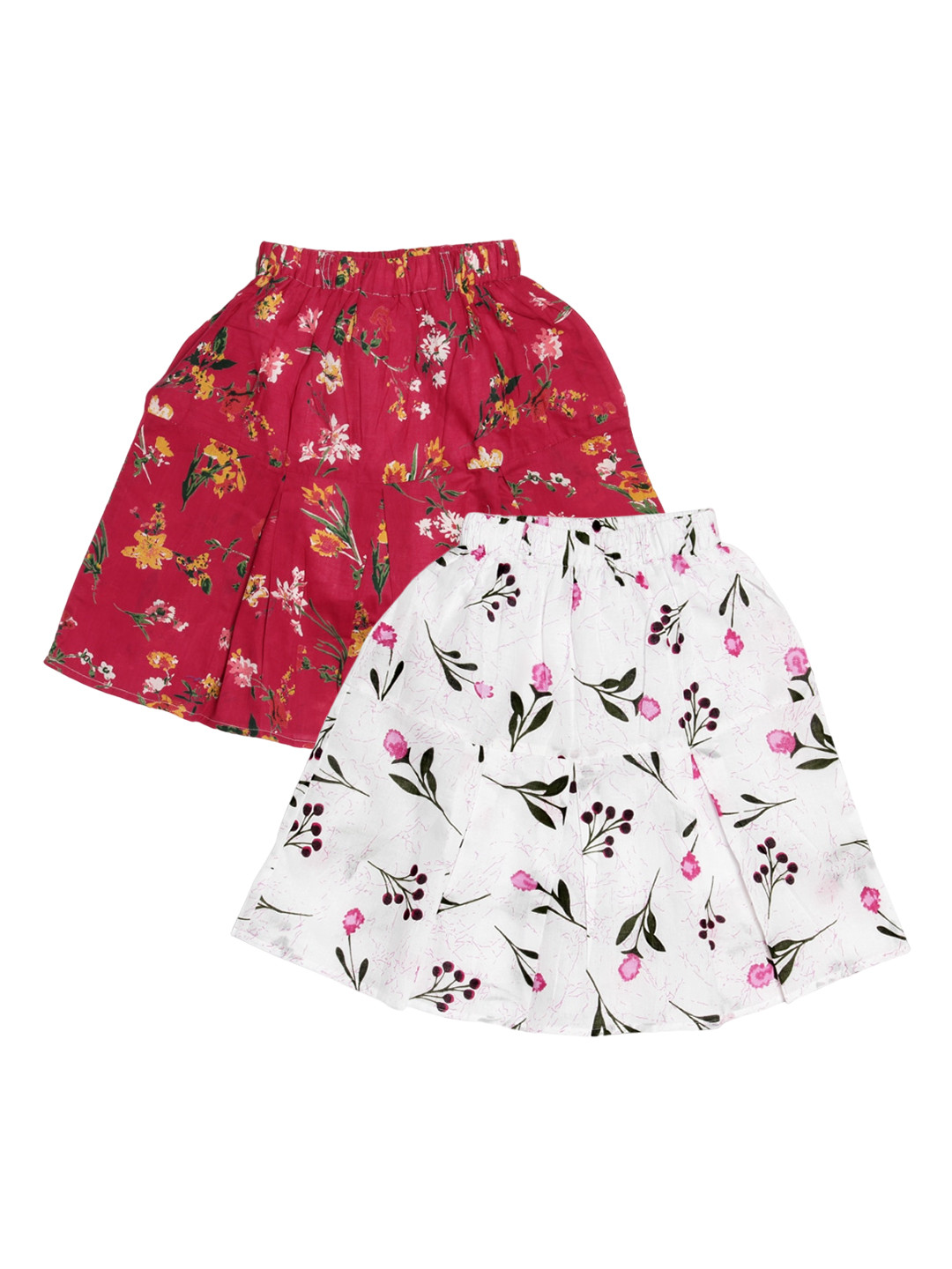 

SWEET ANGEL Girls Pack Of 2 Floral Printed Pure Cotton Knee-Length A-Line Skirt, Red