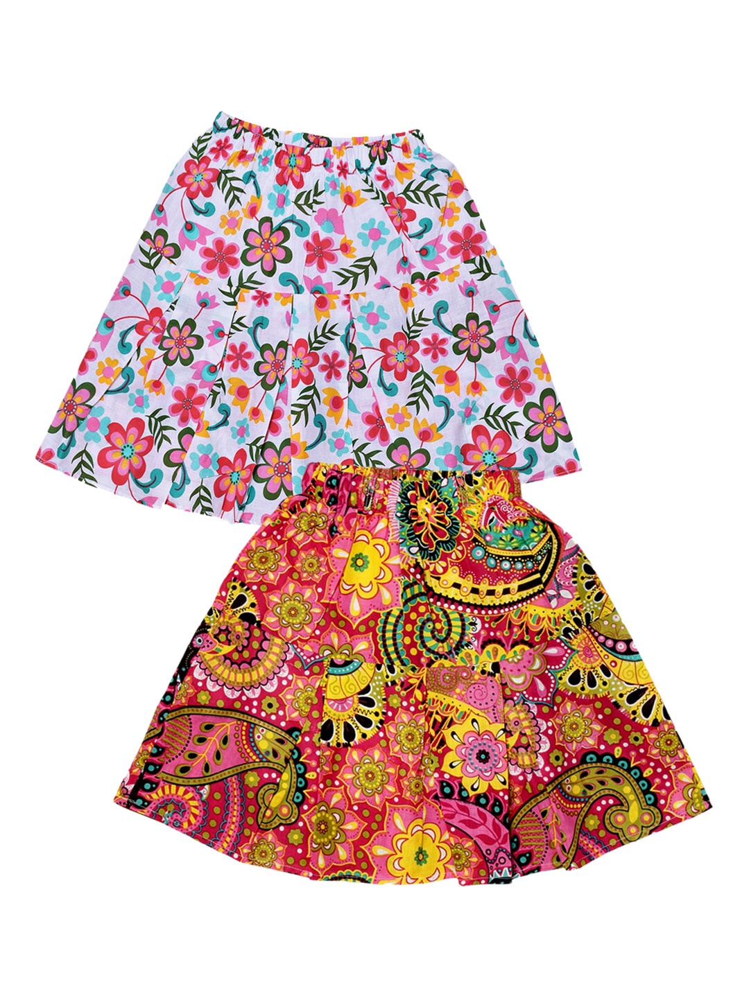 

SWEET ANGEL Girls Pack Of 2 Floral-Printed Pure-Cotton Flared A-line Skirts, White