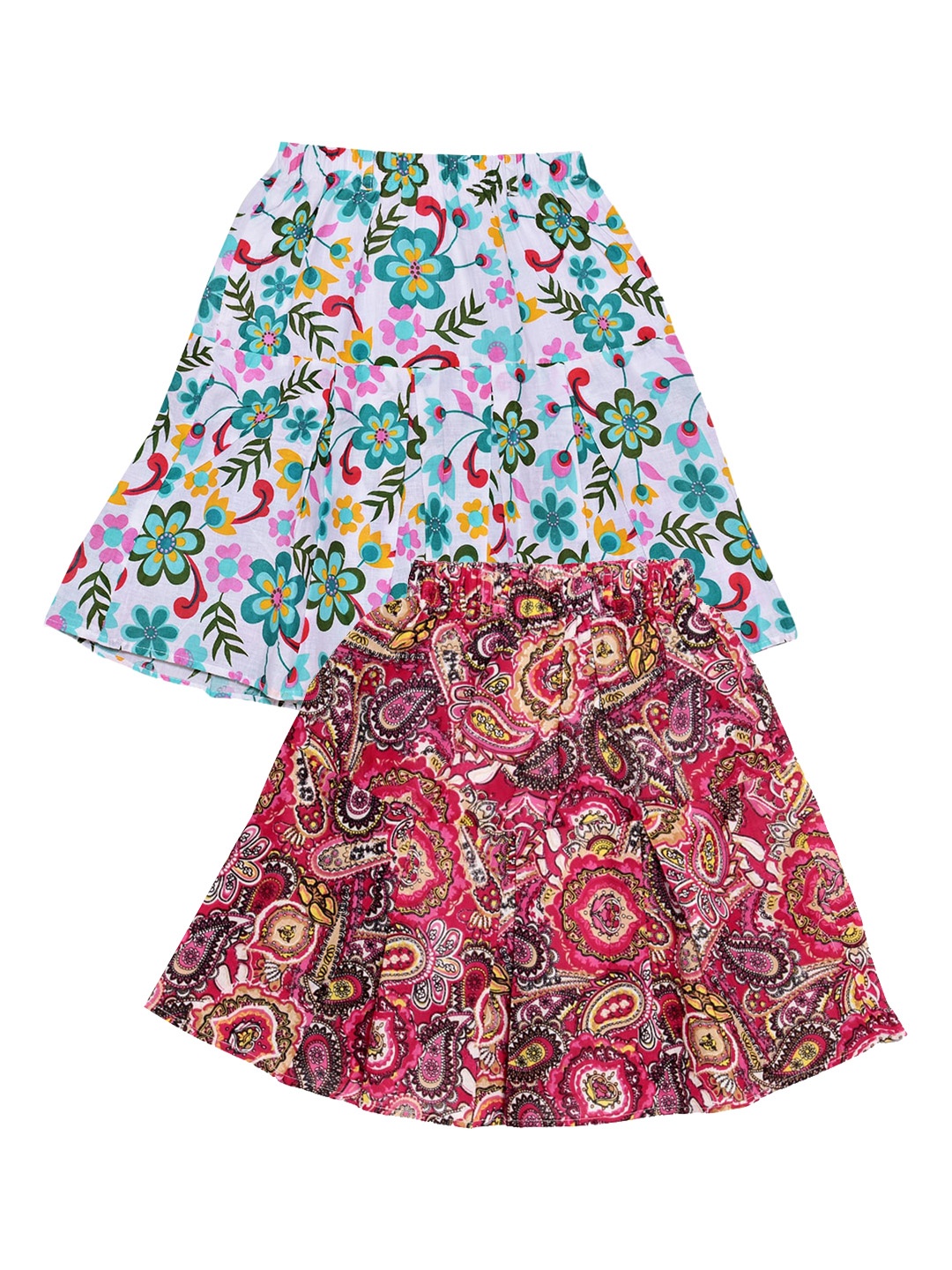 

SWEET ANGEL Girls Pack Of 2 Printed A-Line Pure Cotton Skirts, Red