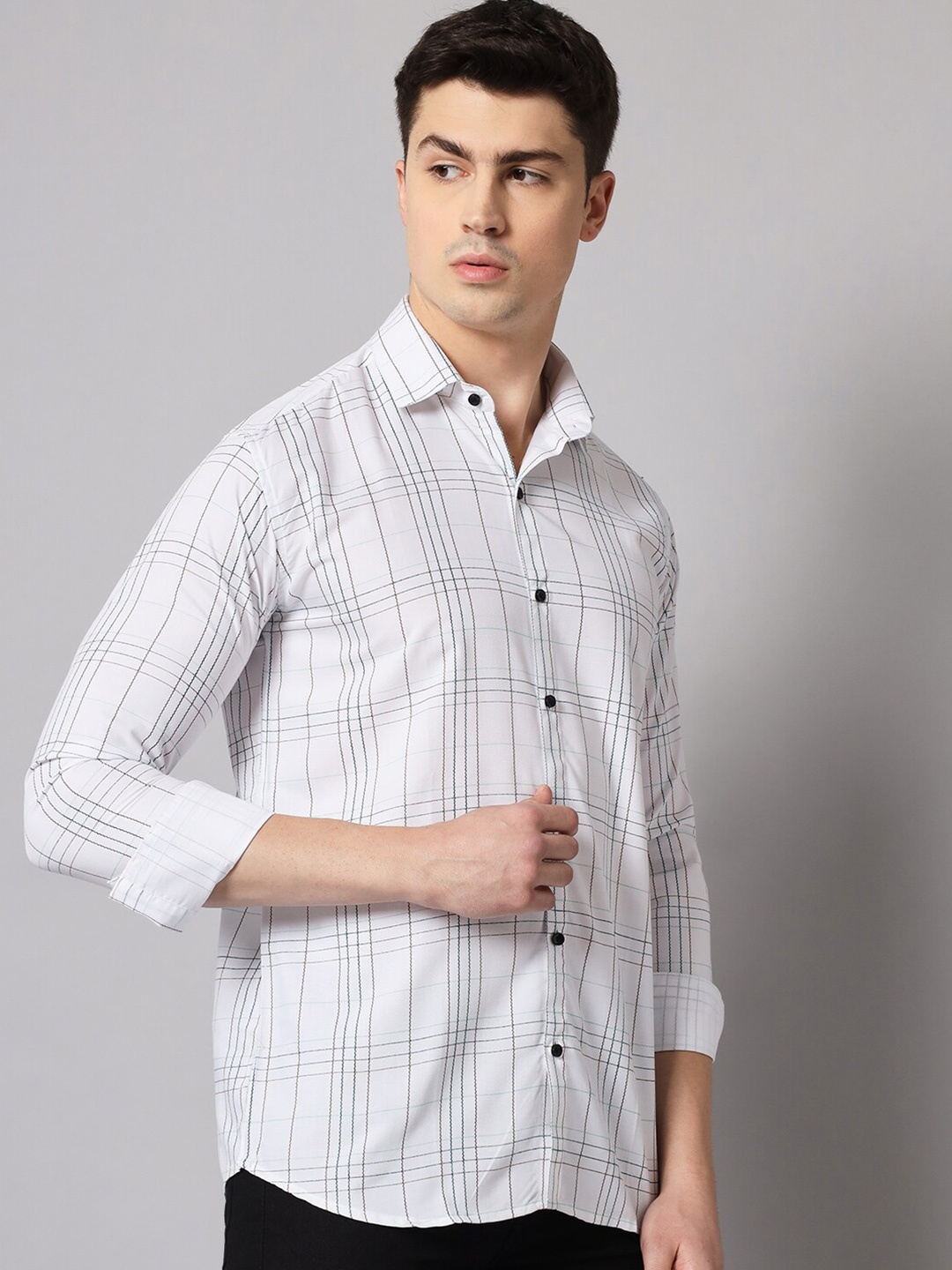 

Zombom Standard Tartan Checked Cotton Casual Shirt, White