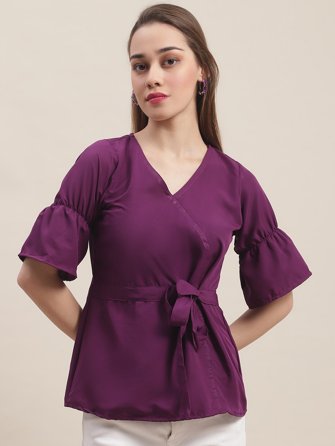 

Enchanted Drapes Crepe Cinched Waist Top, Purple