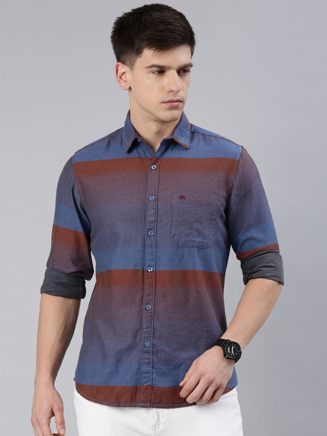

Chennis Slim Fit Horizontal Stripes Striped Cotton Casual Shirt, Red