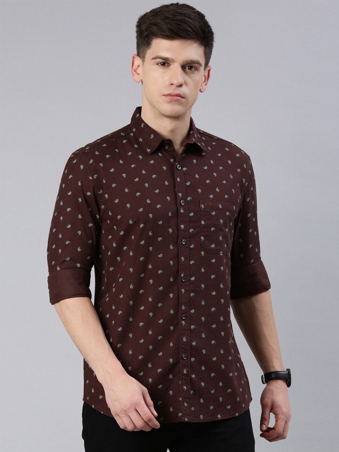 

Chennis Printed Cotton Casual Shirt, Brown