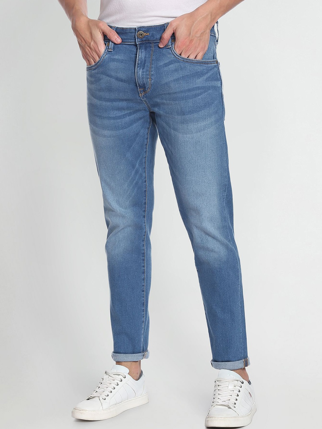 

Flying Machine Stone Wash Slash Slim Tapered Fit Authentic Signature Jeans, Blue