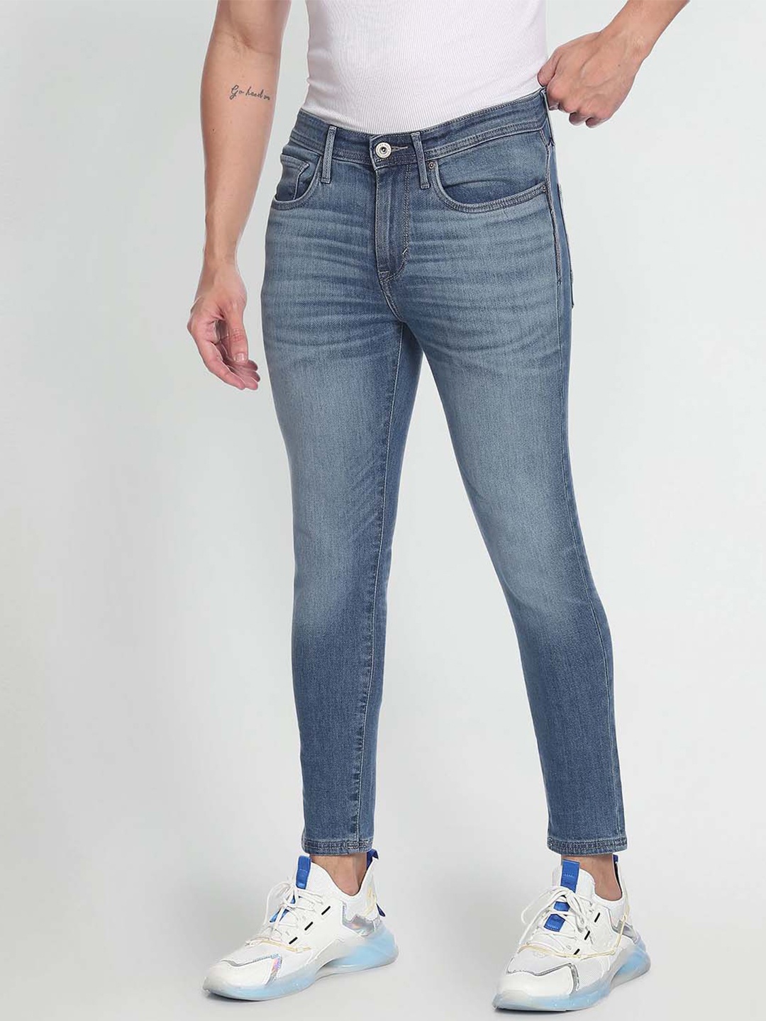 

Flying Machine Mid Rise Skinny Cropped Jeans, Blue