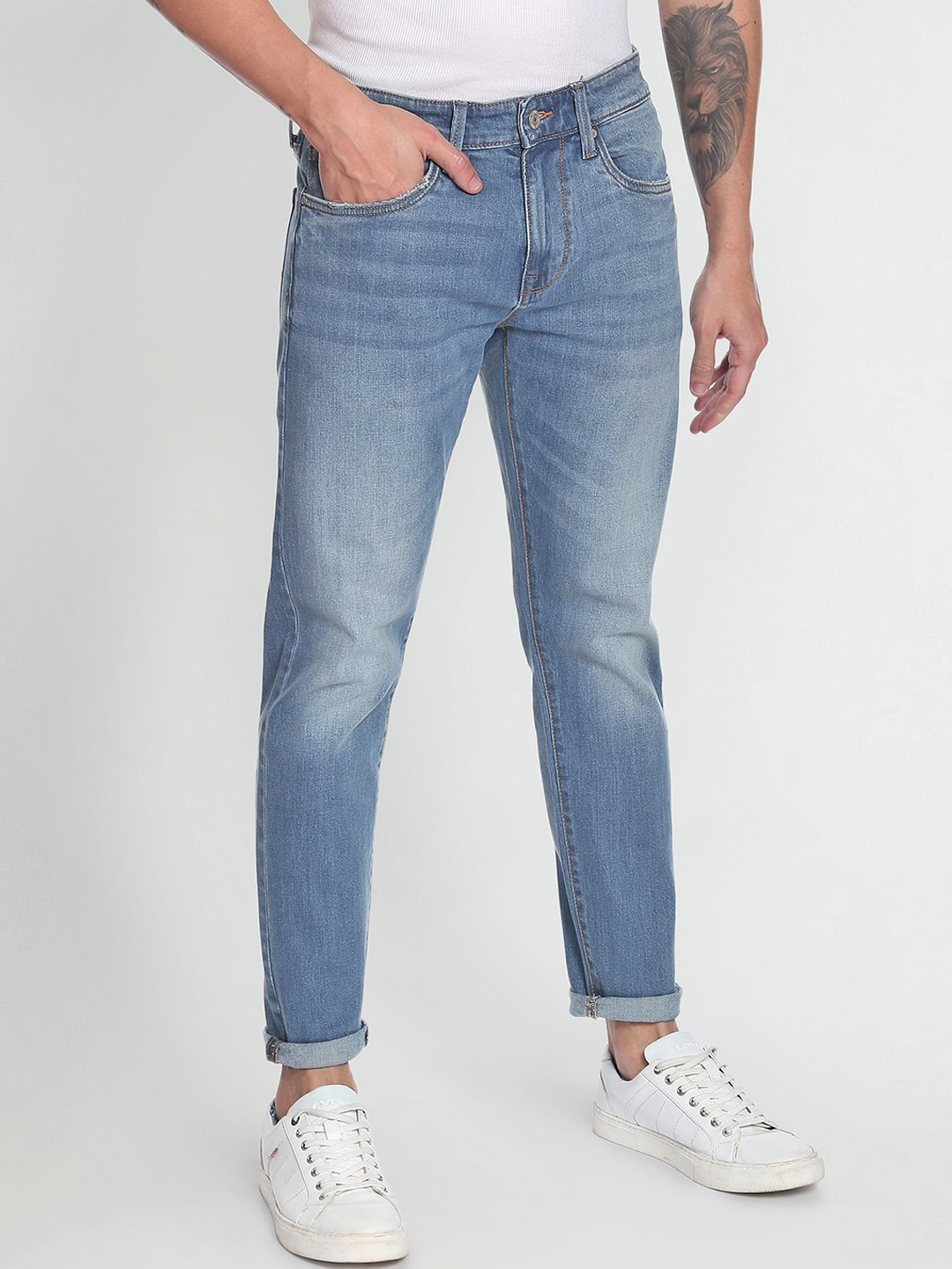 

Flying Machine Slash Slim Tapered Fit Classic Vintage Jeans, Blue