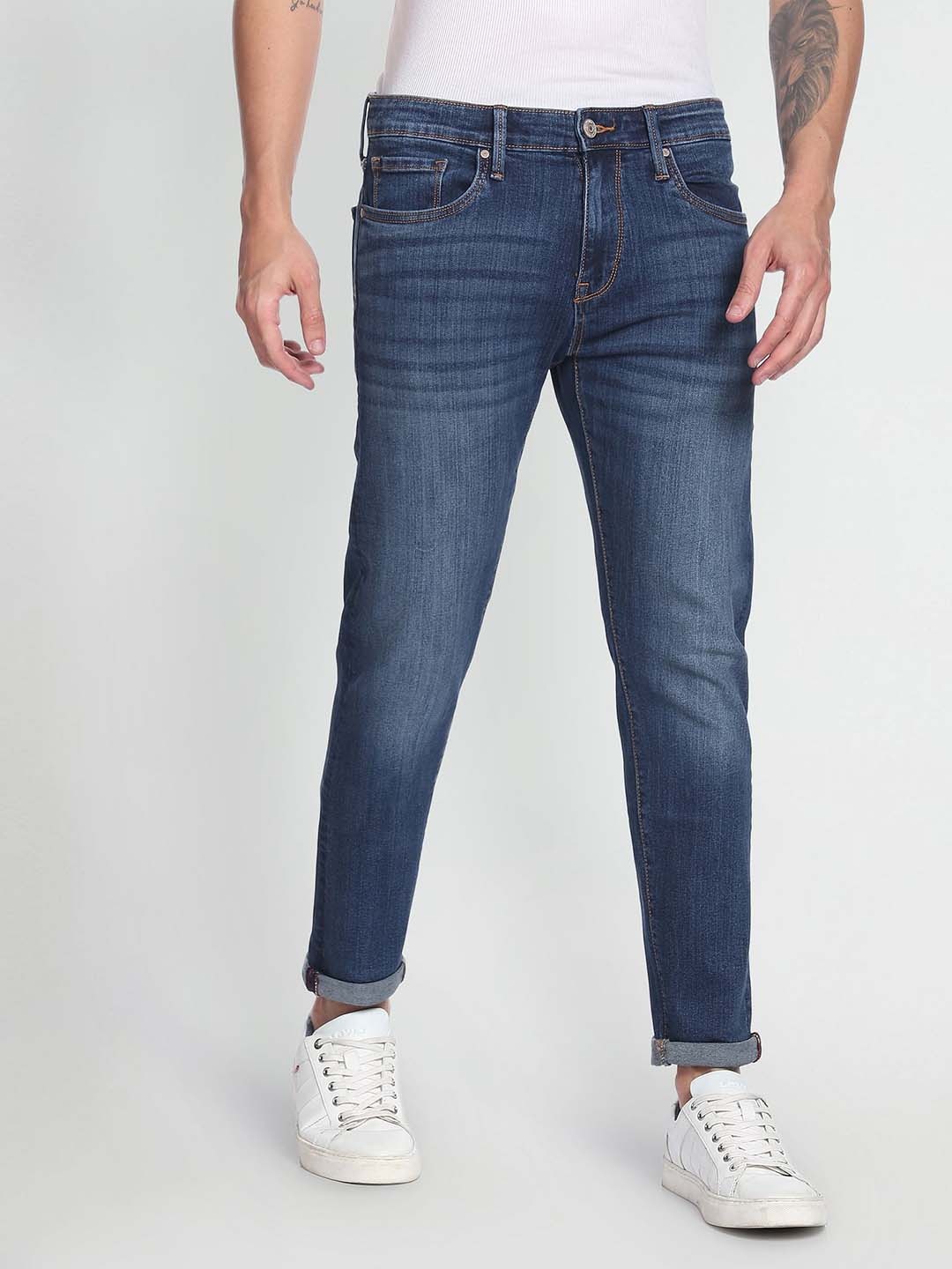 

Flying Machine Slash Slim Tapered Fit Whiskered Classic Vintage Jeans, Blue