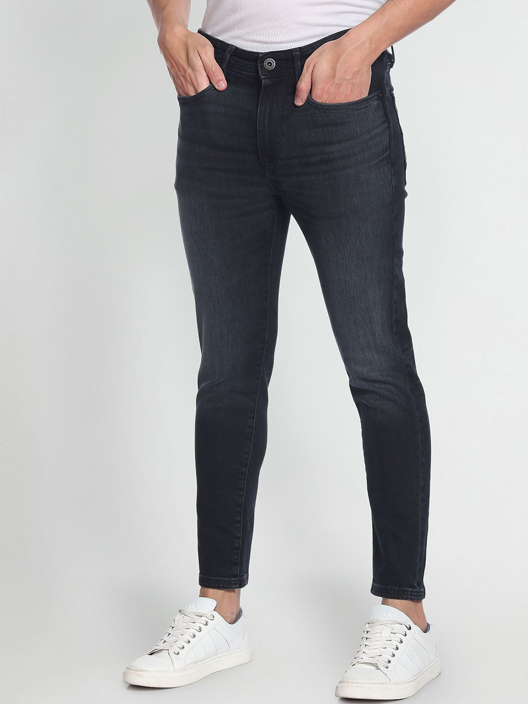 

Flying Machine Morrison Skinny Cropped Fit Whiskered Jeans, Blue