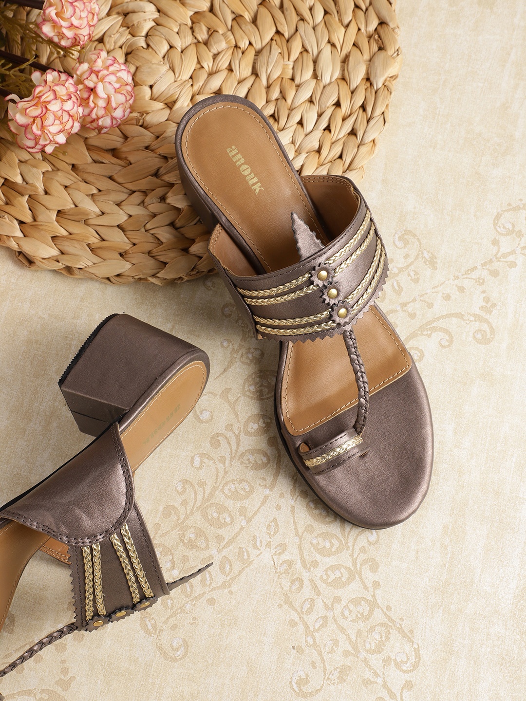 

Anouk Braided Ethnic Block Heels, Metallic