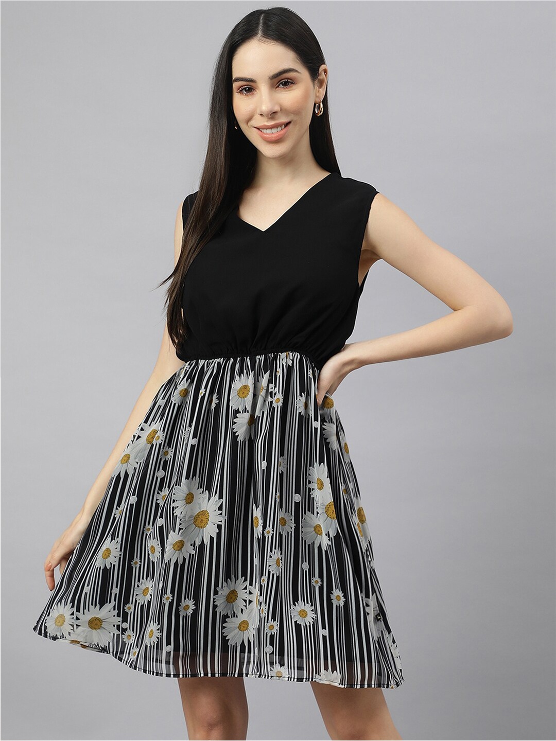 

VALBONE Floral Printed Georgette Dress, Black