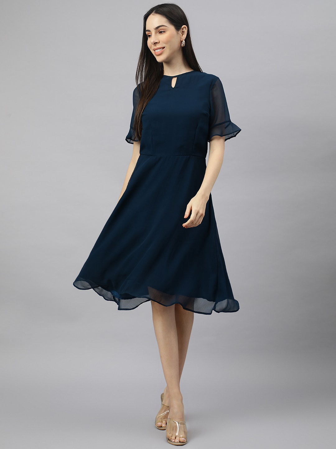 

VALBONE Keyhole Neck Georgette Dress, Teal
