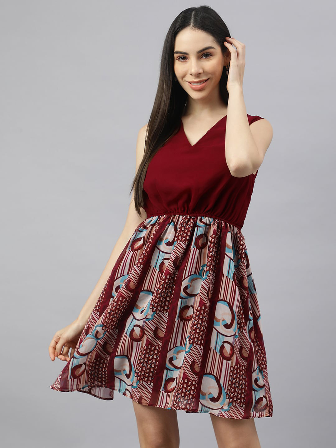 

VALBONE Geometric Printed Georgette Dress, Red