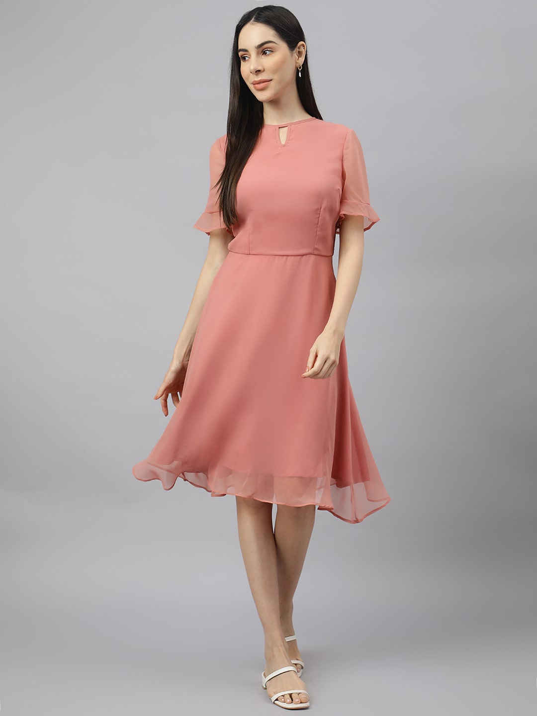 

VALBONE Keyhole Neck Georgette Dress, Pink
