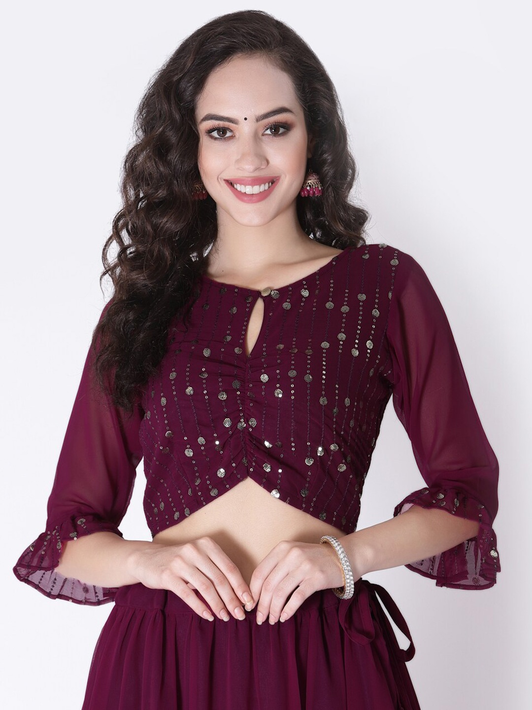 

studio rasa Embellished Keyhole Neck Georgette Top, Purple