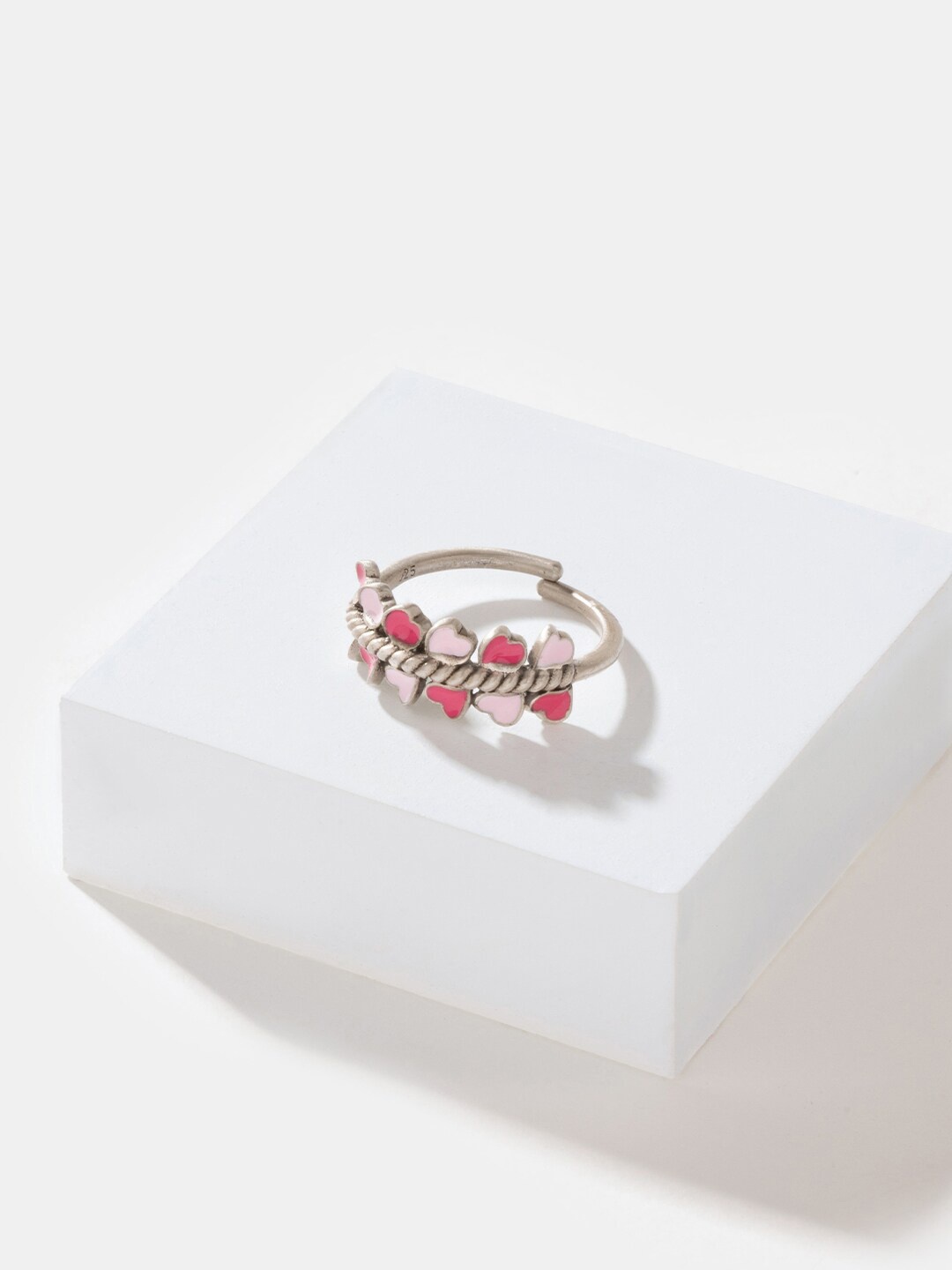

SHAYA 925 Sterling Silver Oxidized Adjustable Finger Ring, Pink