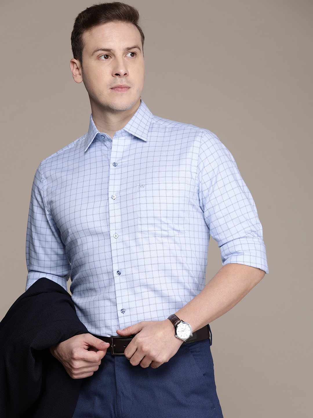 

Arrow Auto Press Graph Check Dobby Cotton Formal Shirt, Blue