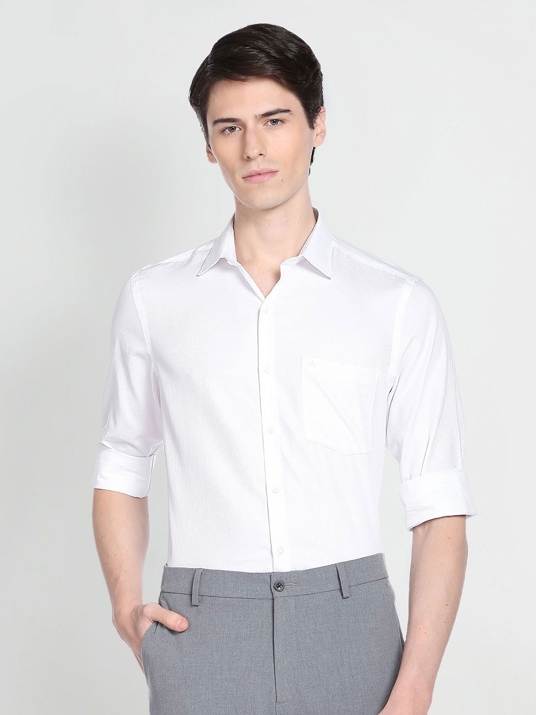 

Arrow Spread Collar Self Design Pure Cotton Casual Shirt, White