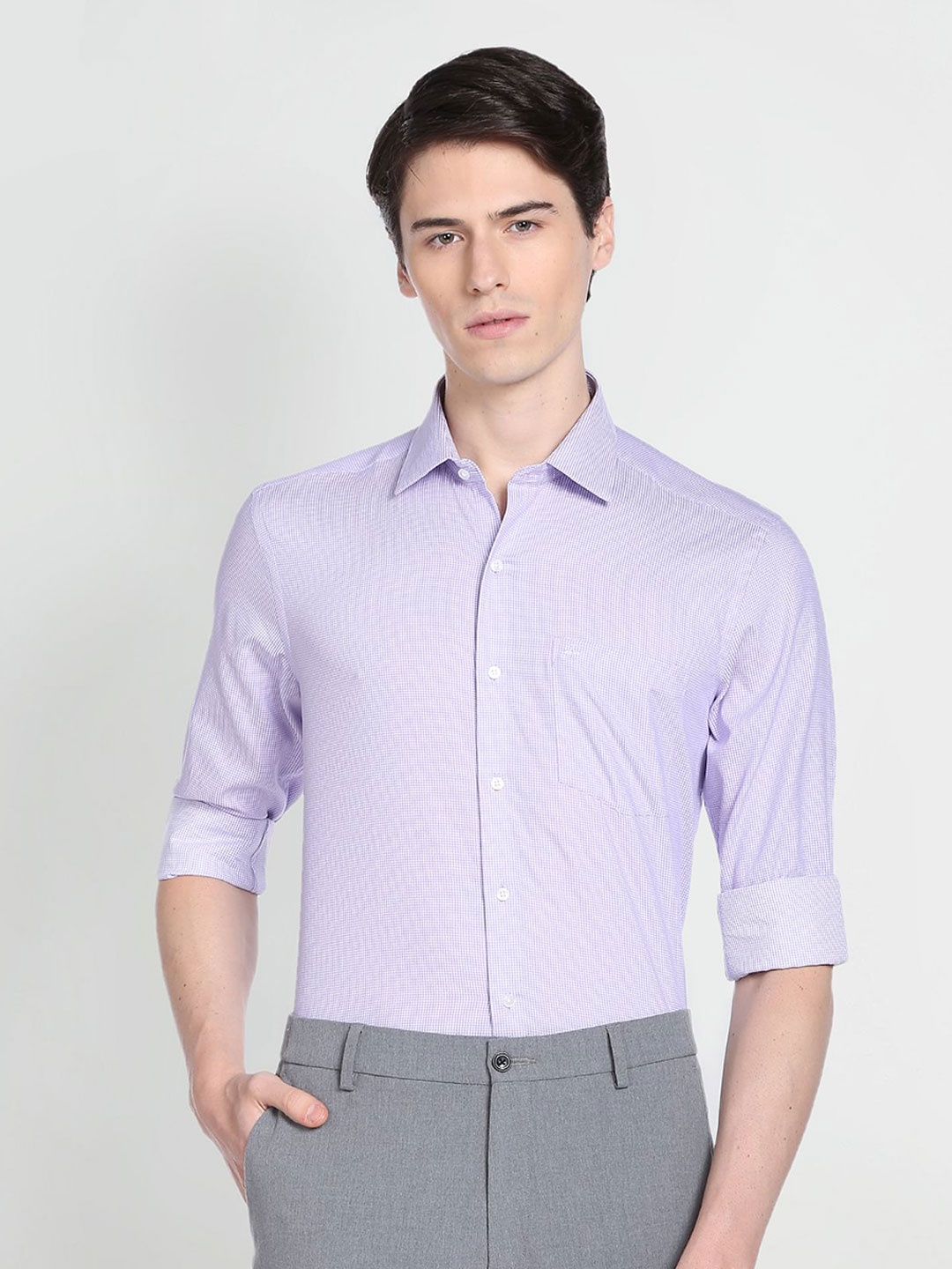 

Arrow Men Micro Checks Auto Press Formal Shirt, Lavender