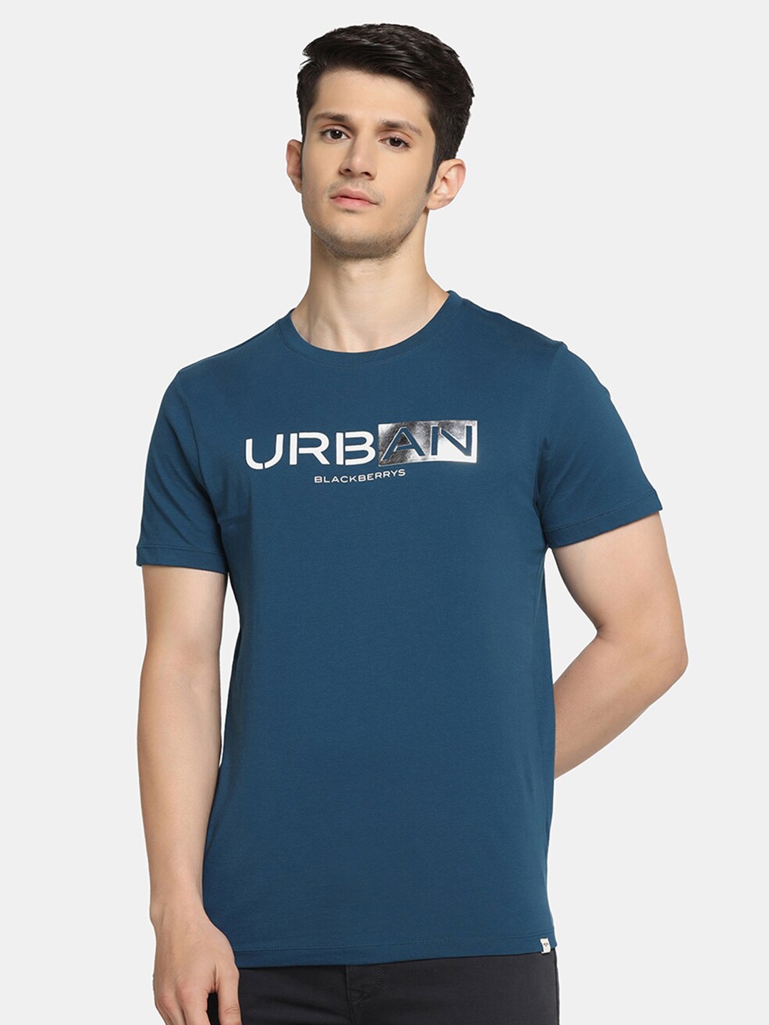 

Blackberrys Typography Printed Pure Cotton Slim Fit T-shirt, Teal
