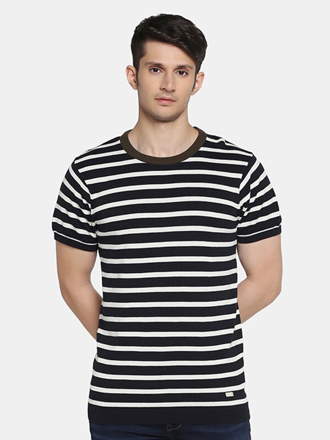 

Blackberrys Striped Pure Cotton Slim Fit T-shirt, Navy blue