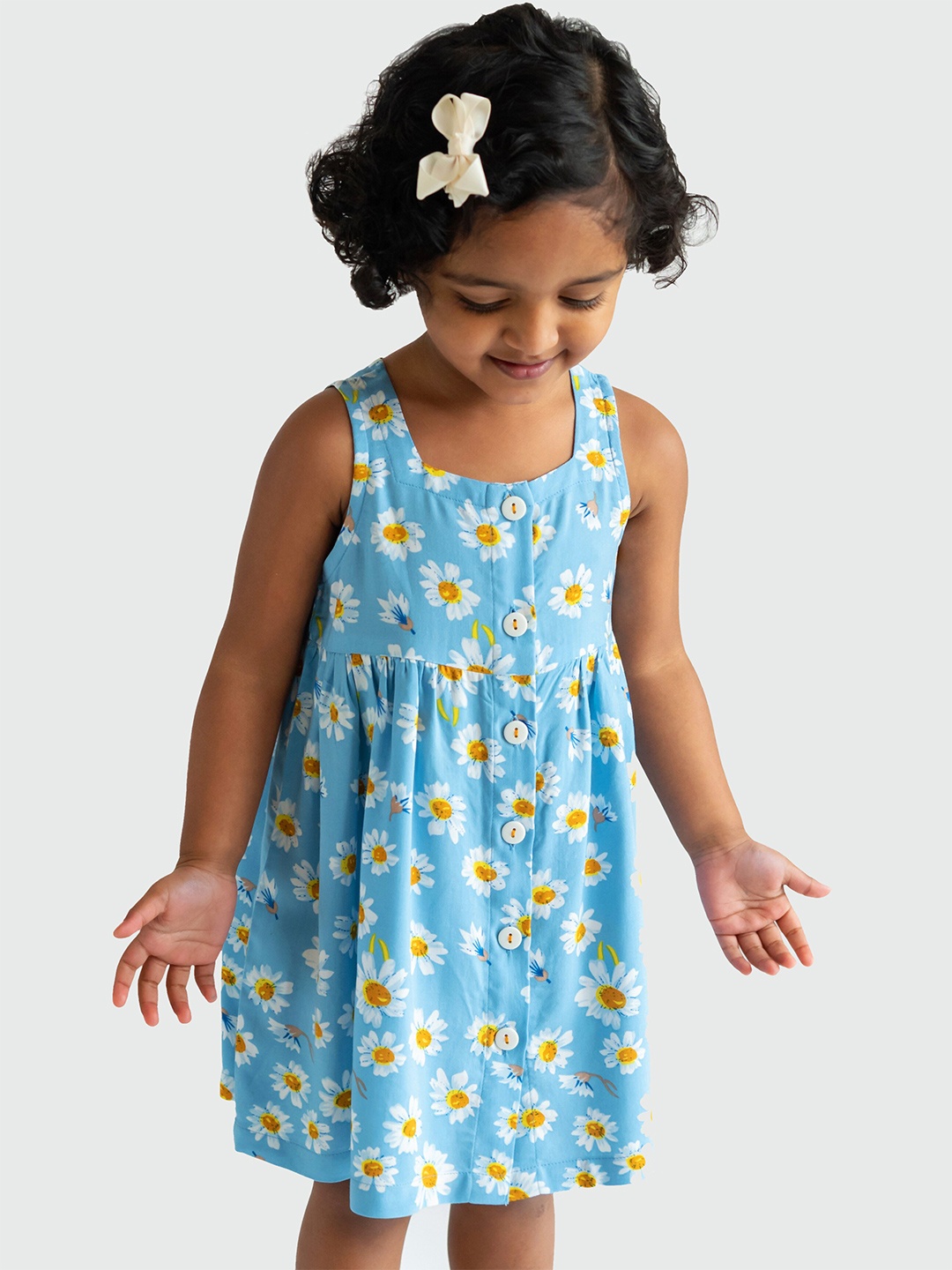 

Campana Girls Floral Printed A-Line Dress, Blue