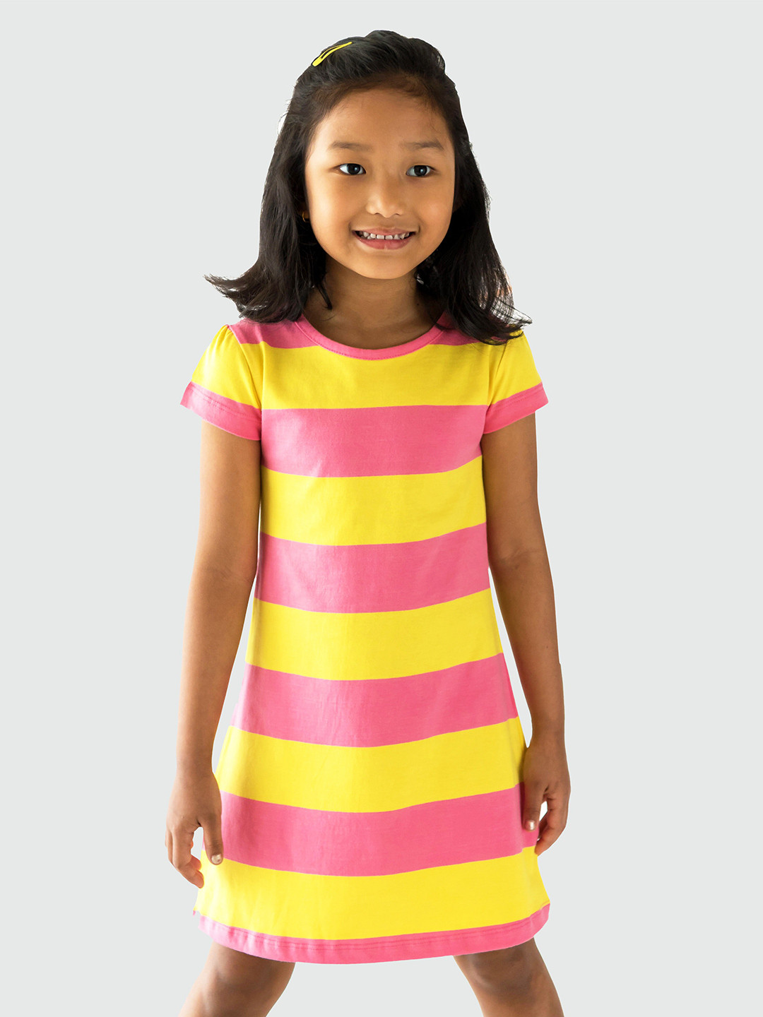 

Campana Girls Striped Cotton T-shirt Dress, Pink