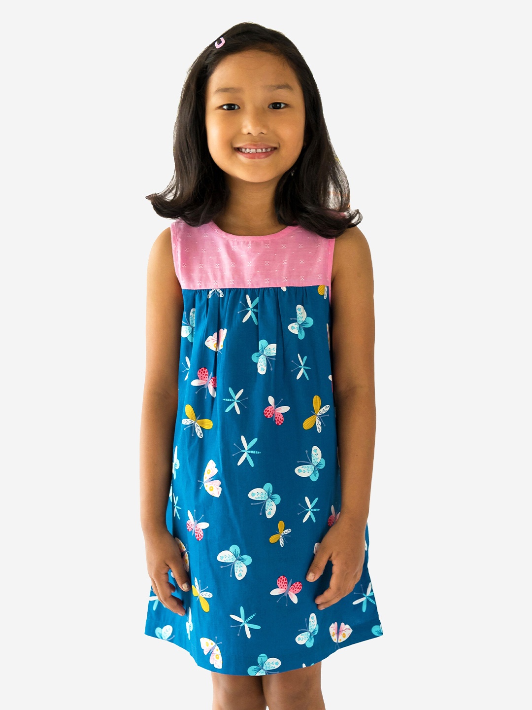 

Campana Floral Cotton A-Line Dress, Navy blue