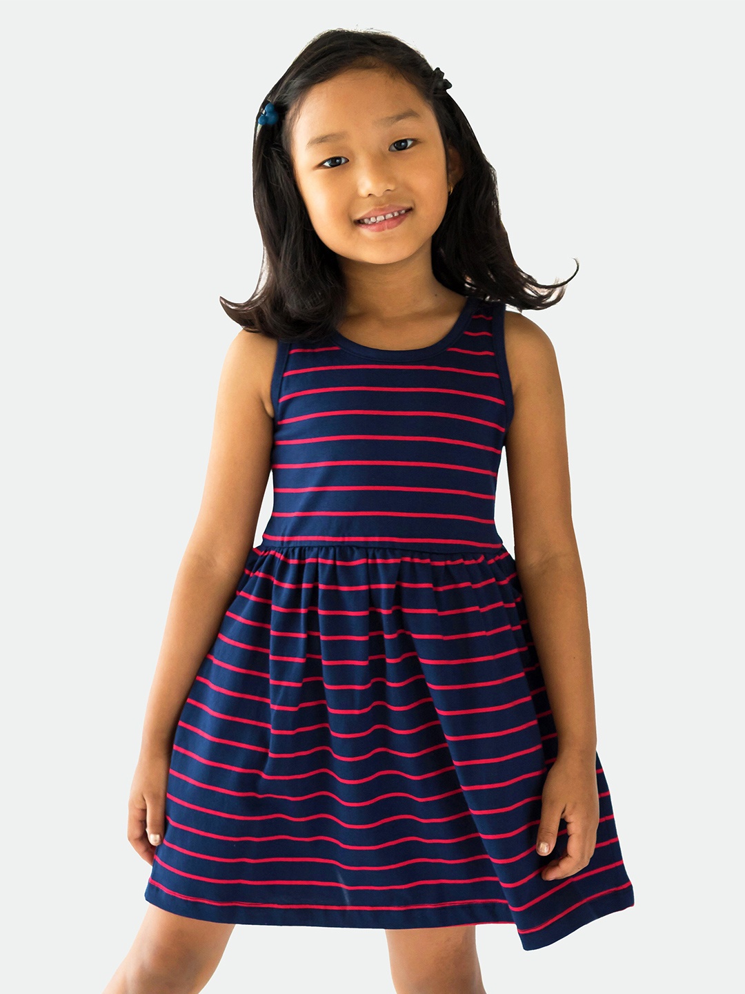 

Campana Sleeveless Striped Fit & Flare Cotton Dress, Navy blue