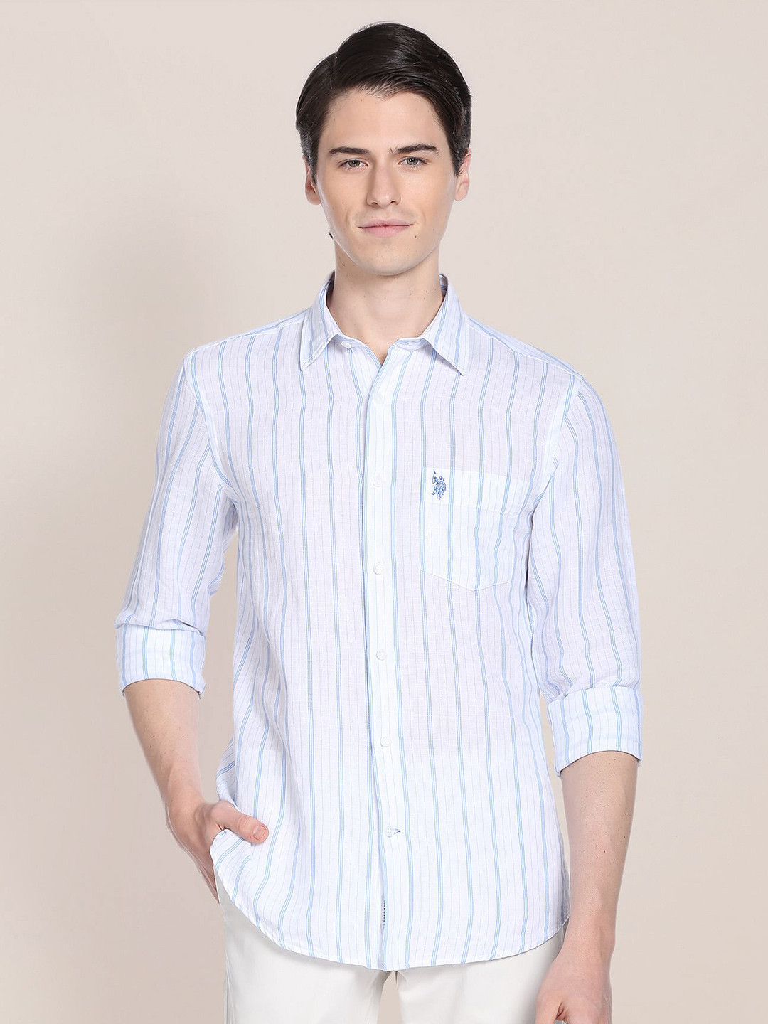 

U.S. Polo Assn. Striped Cotton Casual Shirt, White