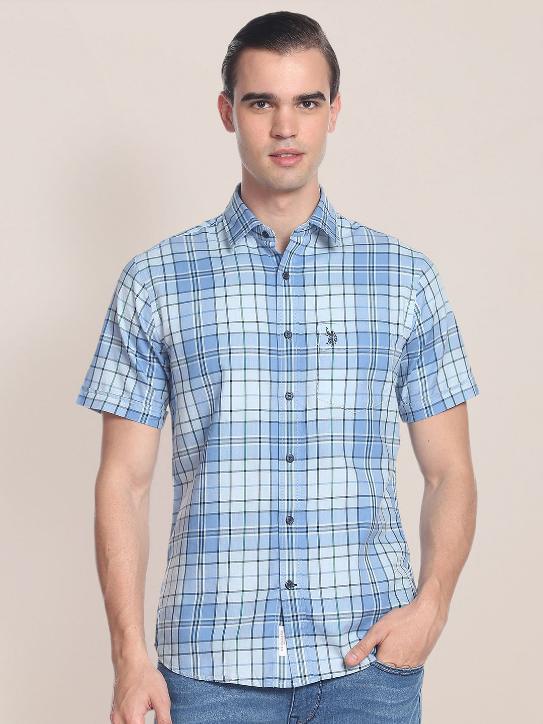

U.S. Polo Assn. Tartan Checks Pure Cotton Casual Shirt, Blue