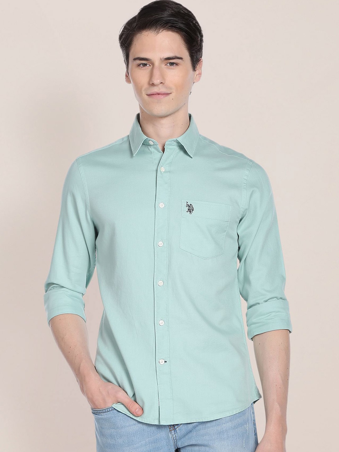 

U.S. Polo Assn. Spread Collar Pure Cotton Casual Shirt, Green