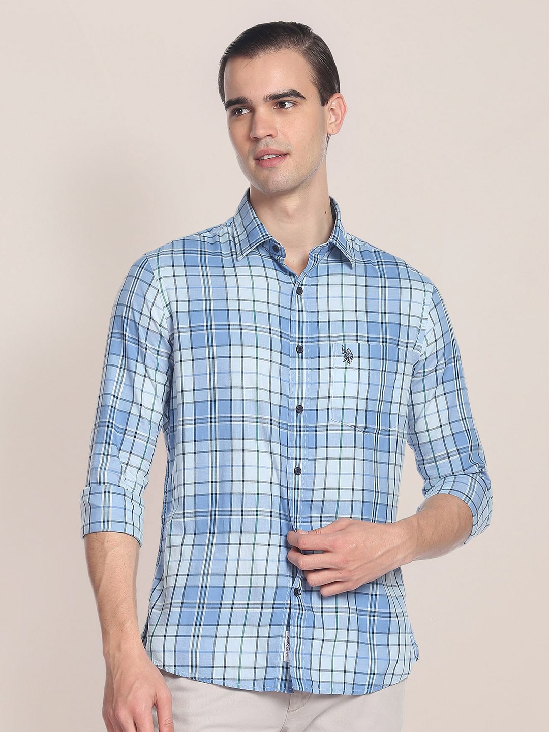 

U.S. Polo Assn. Tartan Checks Pure Cotton Casual Shirt, Blue